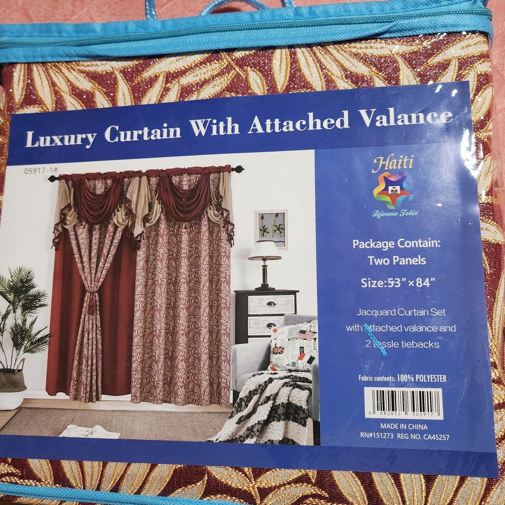 Home Accents Luxury Curtain with Attached Valance - Red and Cream